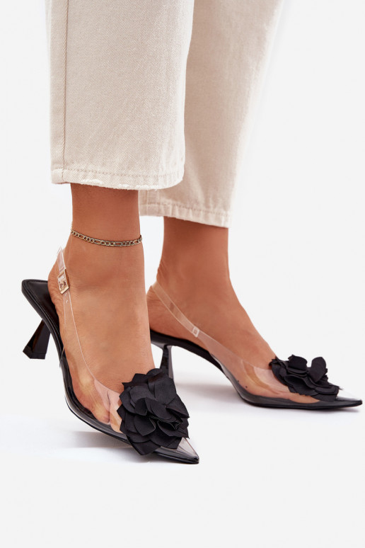 Durchschauen Sandalen mit dünnen Absätzen Mit Dekorationen Eine Blume schZuarze Farbe Risalie