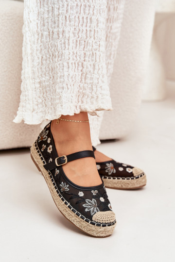 Netz Espadrilles Z Haftem mit einer Plattform schZuarze Farbe Laxisa