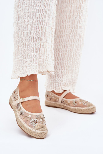 Netz Espadrilles Z Haftem mit einer Plattform Beige Laxisa