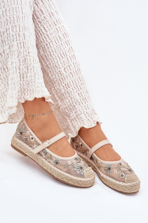 Netz Espadrilles Z Haftem mit einer Plattform Beige Laxisa
