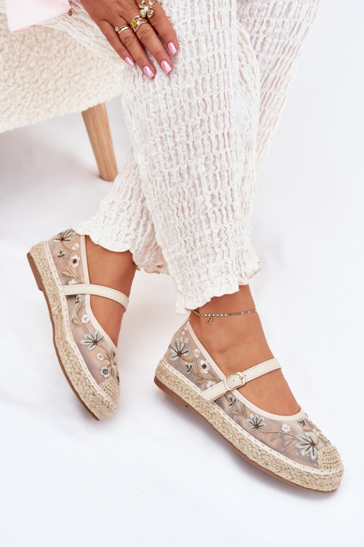 Netz Espadrilles Z Haftem mit einer Plattform Beige Laxisa