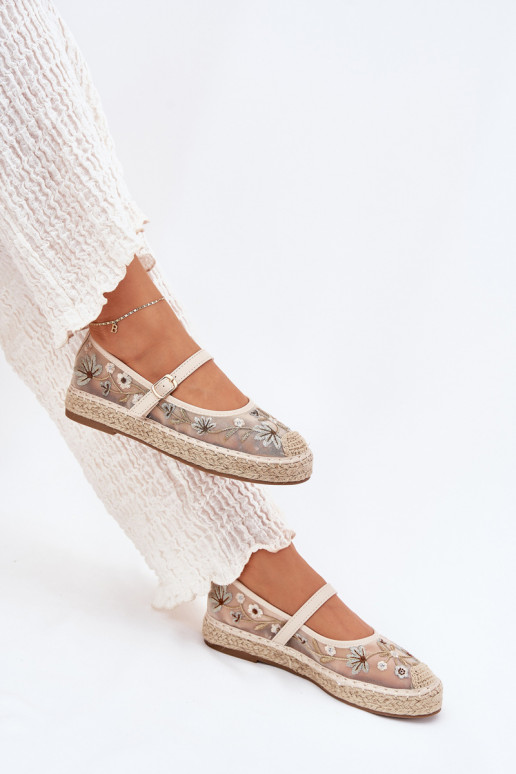 Netz Espadrilles Z Haftem mit einer Plattform Beige Laxisa
