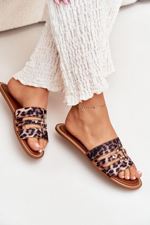 gleichschenklig Damenhausschuhe Ze goldene Farbem Detalem mit Leopardenfellmuster Noroti gleichschenklig Damenhausschuhe Ze goldene Farbem Detalem mit Leopardenfellmuster Noroti