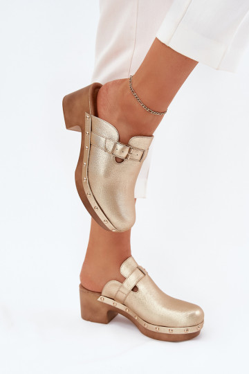 Hausschuhe Verstopfungen Feminin mit Absätzen mit Schnallen goldene Farbe Veldexina