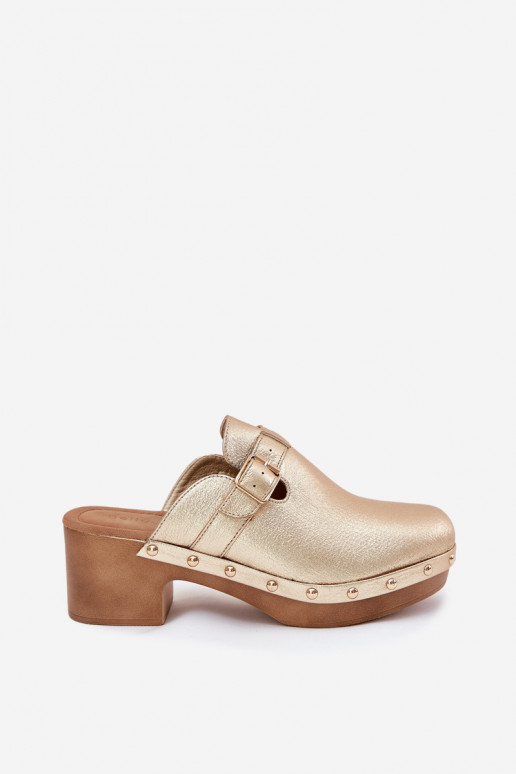 Hausschuhe Verstopfungen Feminin mit Absätzen mit Schnallen goldene Farbe Veldexina Hausschuhe Verstopfungen Feminin mit Absätzen mit Schnallen goldene Farbe Veldexina