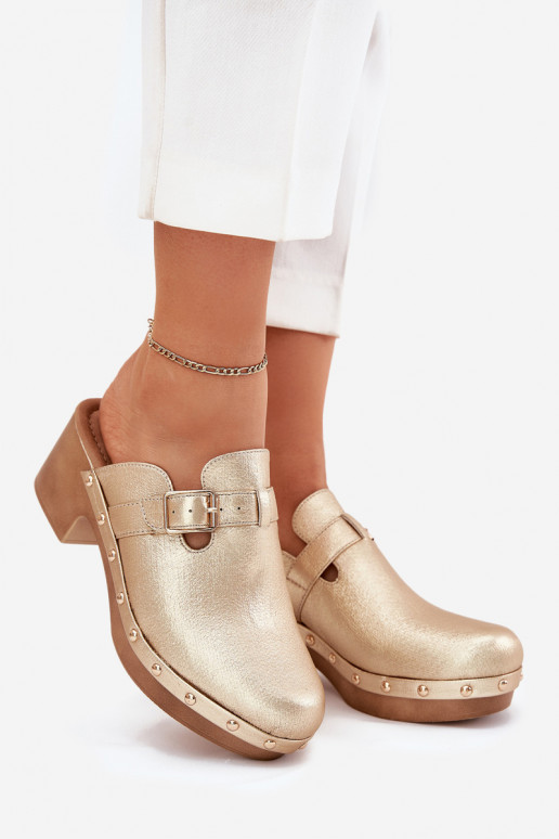 Hausschuhe Verstopfungen Feminin mit Absätzen mit Schnallen goldene Farbe Veldexina Hausschuhe Verstopfungen Feminin mit Absätzen mit Schnallen goldene Farbe Veldexina