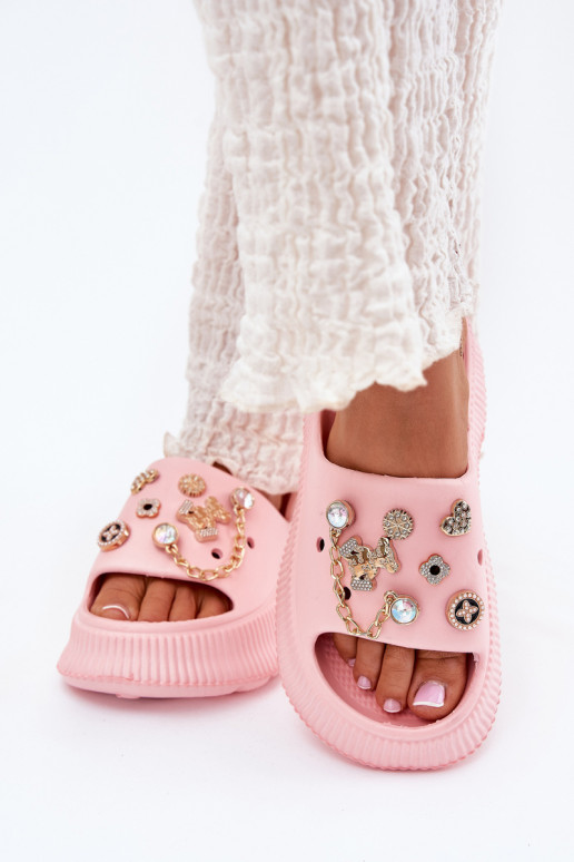 Leichte Hausschuhe Damenhausschuhe Ze goldene Farbemi Przypinkami pinke Farbe Hortiana Leichte Hausschuhe Damenhausschuhe Ze goldene Farbemi Przypinkami pinke Farbe Hortiana