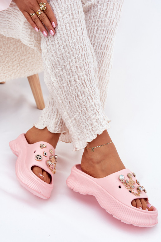 Leichte Hausschuhe Damenhausschuhe Ze goldene Farbemi Przypinkami pinke Farbe Hortiana Leichte Hausschuhe Damenhausschuhe Ze goldene Farbemi Przypinkami pinke Farbe Hortiana