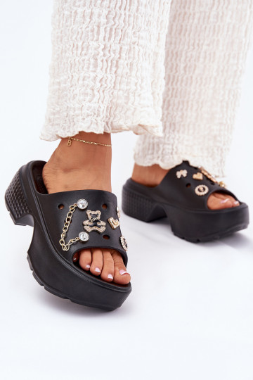 Leichte Hausschuhe Damenhausschuhe mit einer Plattform Ze goldene Farbemi Przypinkami schZuarze Farbe Ivoriel