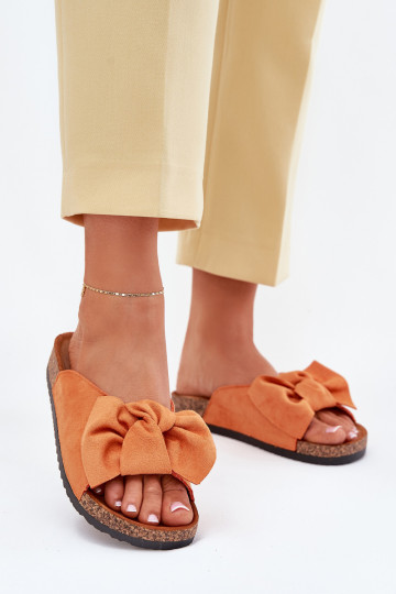 Orange Damen Pantoletten "Seressa" auf Korksohle mit Schleife