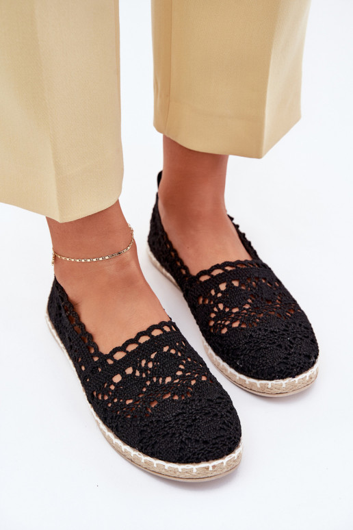 Espadrilles aus Spitze Feminin schZuarze Farbe Adelira Espadrilles aus Spitze Feminin schZuarze Farbe Adelira