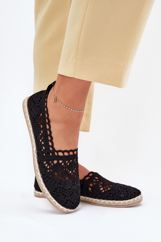 Espadrilles aus Spitze Feminin schZuarze Farbe Adelira Espadrilles aus Spitze Feminin schZuarze Farbe Adelira