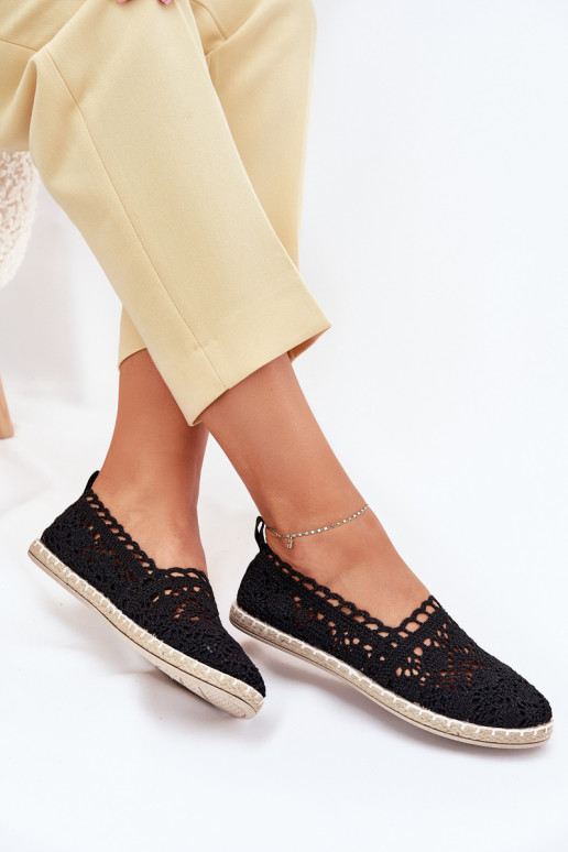 Espadrilles aus Spitze Feminin schZuarze Farbe Adelira Espadrilles aus Spitze Feminin schZuarze Farbe Adelira