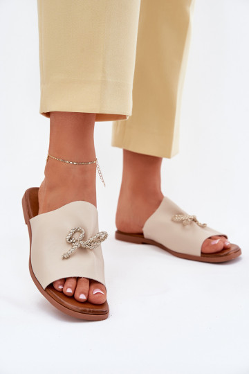 Damenhausschuhe mit breiten Absätzen Mit Dekorationen INiązaniem Beige Norela