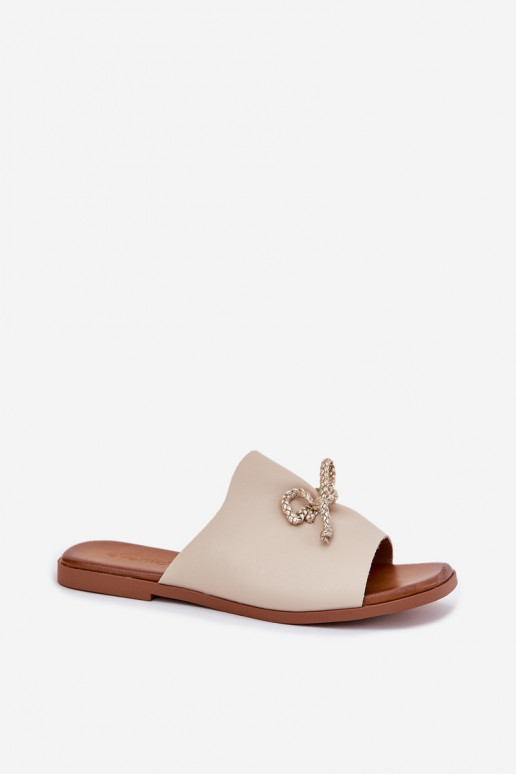 Damenhausschuhe mit breiten Absätzen Mit Dekorationen INiązaniem Beige Norela Damenhausschuhe mit breiten Absätzen Mit Dekorationen INiązaniem Beige Norela