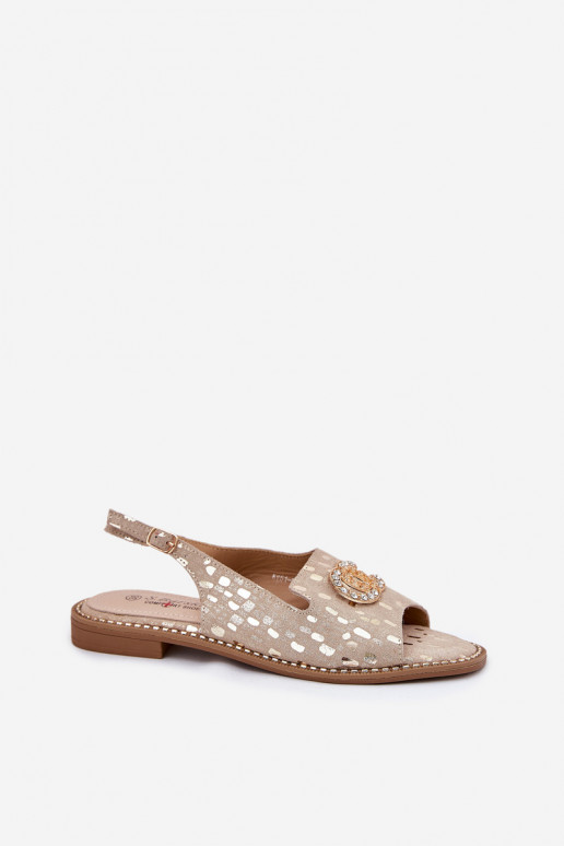 Damensandalen mit Ornamenten mit breiten Absätzen S.Barski KV51-096 goldene Farbe Damensandalen mit Ornamenten mit breiten Absätzen S.Barski KV51-096 goldene Farbe