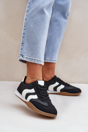 Klassische Sneaker Feminin aus Öko-Leder schZuarze Farbe Es mussretina