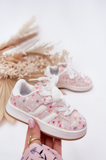 Glänzende Kinder-Sportschuhe mit Herzen in Rosa Tessina