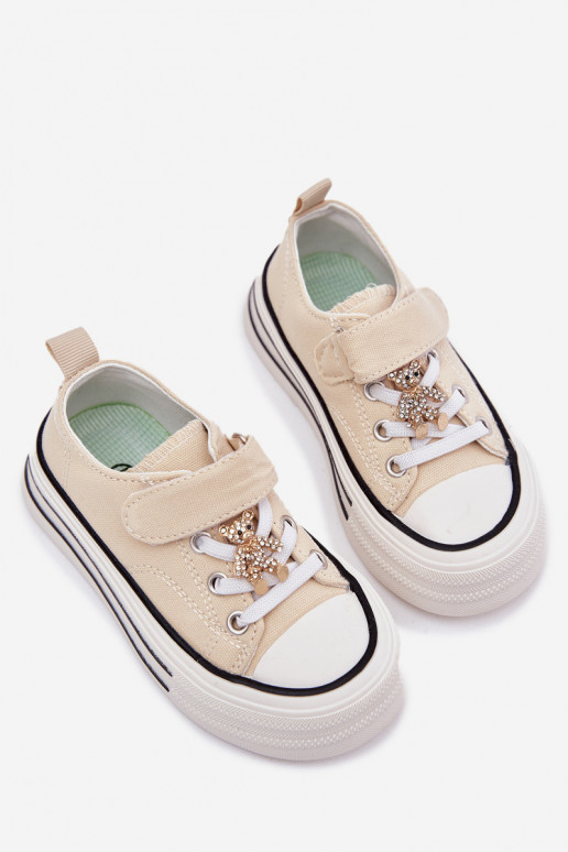 Kindisch lässige Schuhe Ze Złotą Przypinką Teddybären Beige Solena