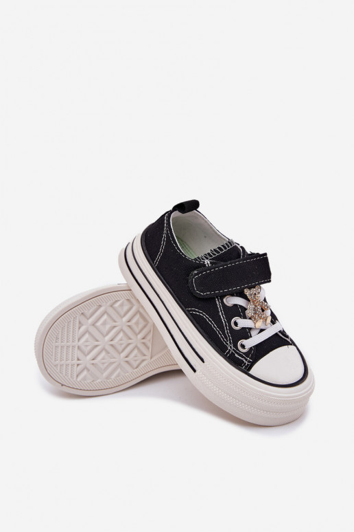 Kindisch lässige Schuhe Ze Złotą Przypinką Teddybären schZuarze Farbe Solena Kindisch lässige Schuhe Ze Złotą Przypinką Teddybären schZuarze Farbe Solena