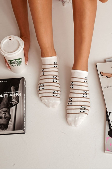 Socken Feminin BaZuełniane Pandabär I Streifen elfenbeinfarbe