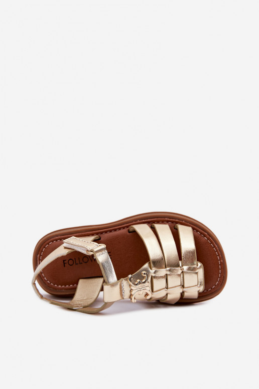 Kindisch Sandalen Mit Dekorationen Detalem goldene Farbe Serina
