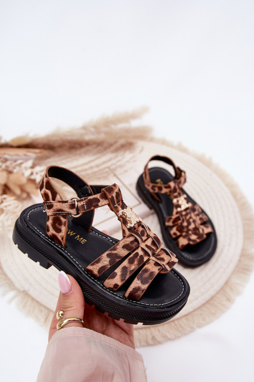 Kindisch Sandalen Mit Dekorationen Detalem mit Leopardenfellmuster Serina