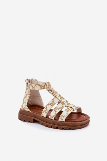 Kindisch Sandalen Gladiator Ze goldene Farbem Detalem Beige Vesira 2