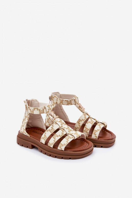 Kindisch Sandalen Gladiator Ze goldene Farbem Detalem Beige Vesira