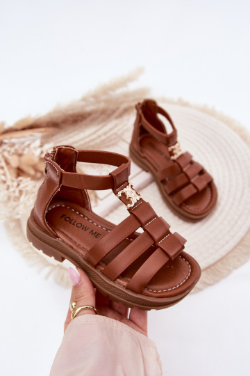 Kindisch Sandalen Gladiator Ze goldene Farbem Detalem braune Farbe Vesira