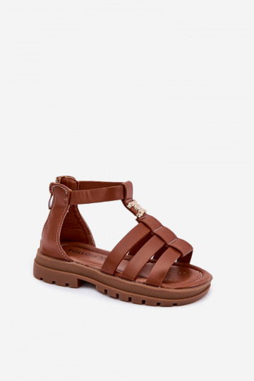 Kinder-Gladiatorensandalen mit goldfarbenen Details in brauner Farbe 2