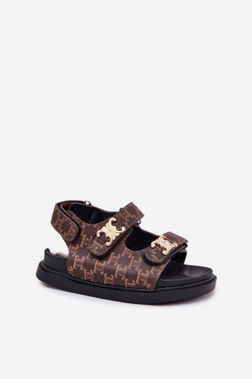 Kinder-Sandalen mit Klettverschlüssen und goldfarbenen Details in brauner Farbe 2