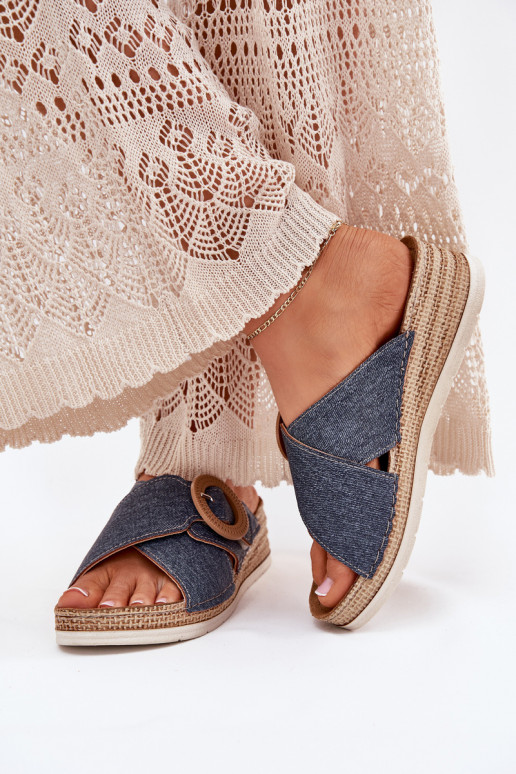 Damenhausschuhe Auf einem Keil dekorieren mit Schnallen Inblu RV000012 blaue Farbe