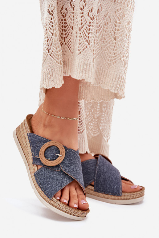 Damenhausschuhe Auf einem Keil dekorieren mit Schnallen Inblu RV000012 blaue Farbe