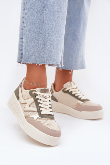 Sneakers Stilvollllschuhe Feminin mit einer Plattform mit Leopardenfellmuster Beige Kelsia 2