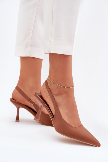 Damensandalen mit dünnen Absätzen braune Farbe Lunira