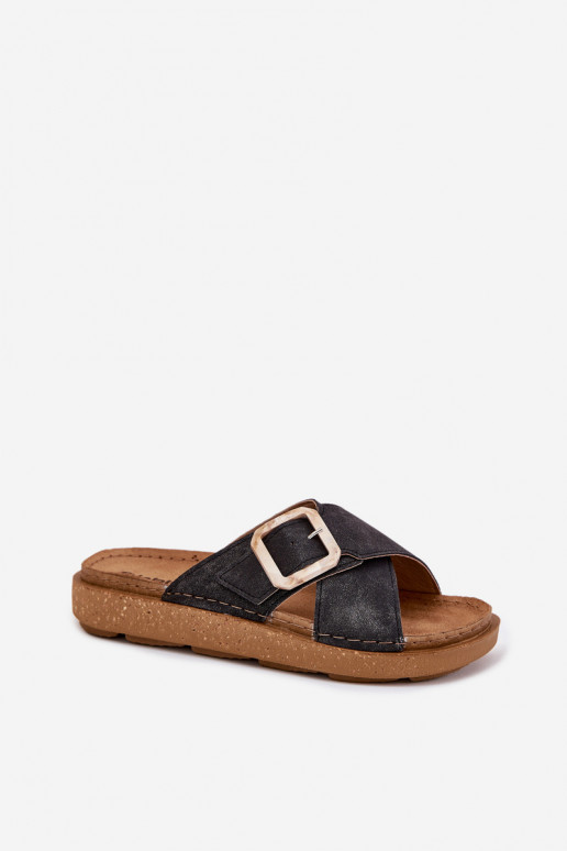 Damenhausschuhe mit Schnallen Inblu ED000025 schZuarze Farbe