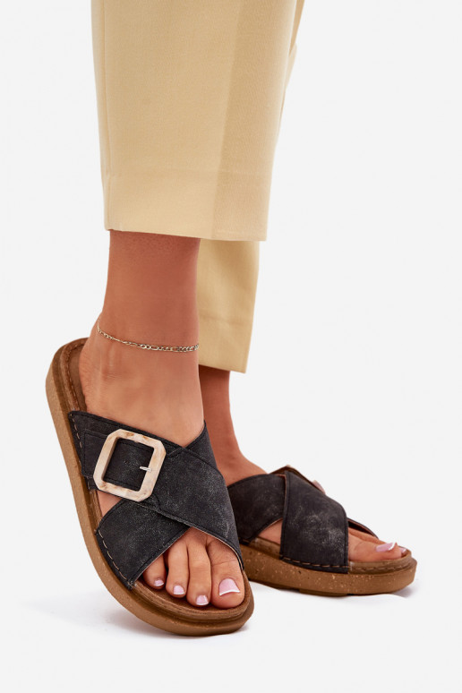 Damenhausschuhe mit Schnallen Inblu ED000025 schZuarze Farbe