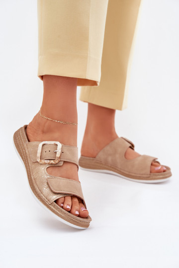 Damenhausschuhe mit Schnallen I mit Klebeverschlussem INBLU MK000013 Beige 2