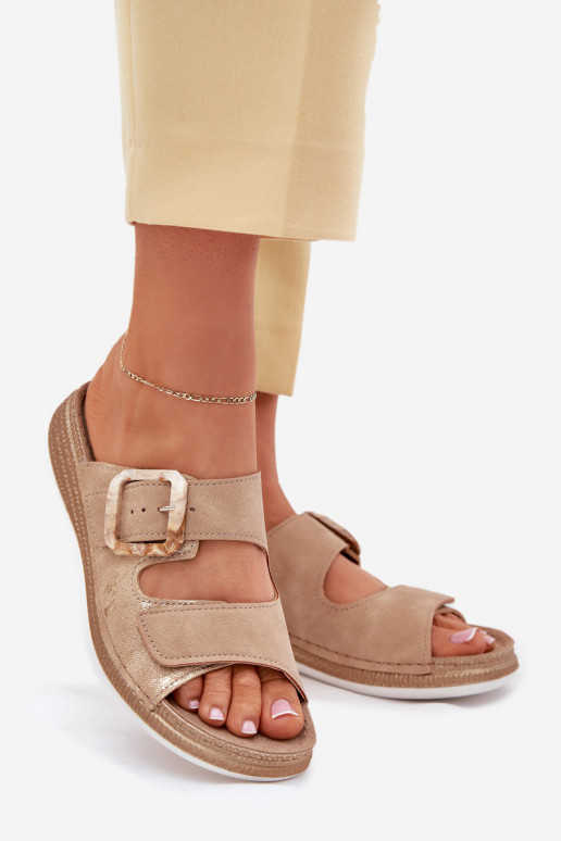 Damenhausschuhe mit Schnallen I mit Klebeverschlussem INBLU MK000013 Beige Damenhausschuhe mit Schnallen I mit Klebeverschlussem INBLU MK000013 Beige