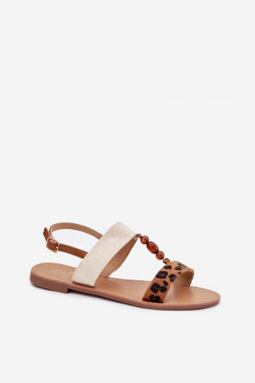 Flache Sandalen für Damen mit Perlen mit Leopardenfellmuster braune Farbe Virona 2