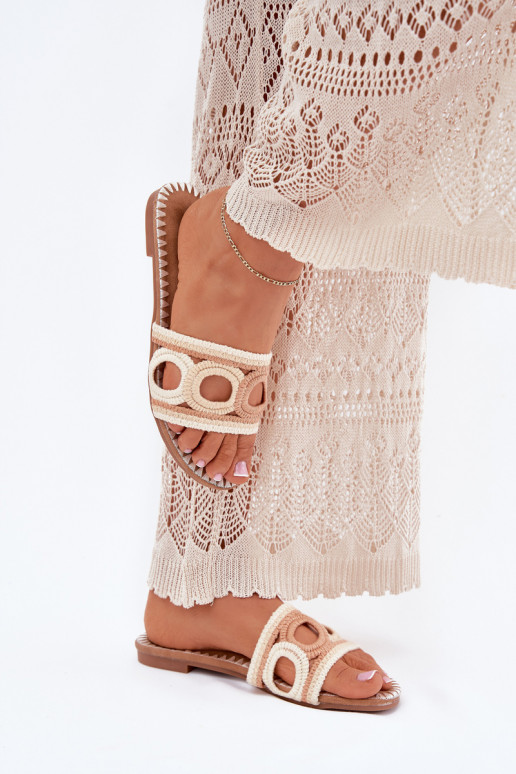 SzydełkoZue Damenhausschuhe mit breiten Absätzen Beige Nirina SzydełkoZue Damenhausschuhe mit breiten Absätzen Beige Nirina