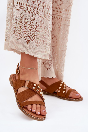 Damen-Sandalen mit breiten Absätzen und goldenen Schnallen in Braun Zanira 2