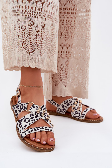 Damen-Sandalen mit breiten Absätzen und goldenen Schnallen in Weiß mit Schwarz Zanira 2