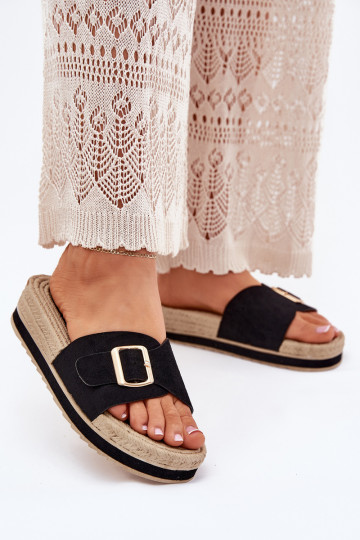 Damenhausschuhe mit einer Plattform mit goldenen Schnallen schZuarze Farbe Selira