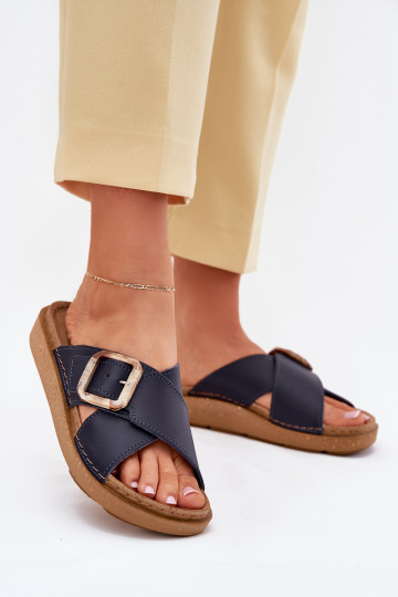 Lederhausschuhe Feminin mit Schnallen Inblu ED0003IU Dunkelblau 2