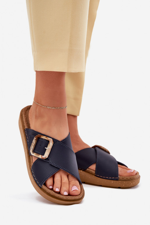 Lederhausschuhe Feminin mit Schnallen Inblu ED0003IU Dunkelblau Lederhausschuhe Feminin mit Schnallen Inblu ED0003IU Dunkelblau