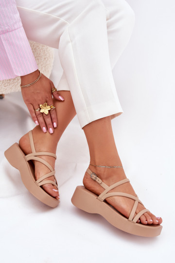 Damensandalen mit einer Plattform mit Streifen Beige Civara