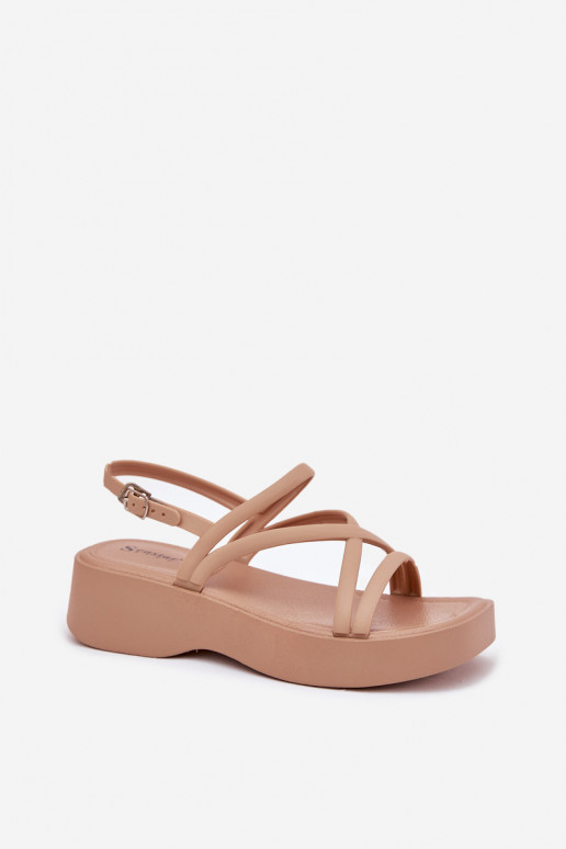 Damensandalen mit einer Plattform mit Streifen Beige Civara
