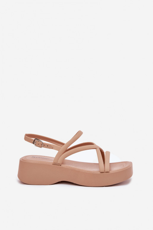 Damensandalen mit einer Plattform mit Streifen Beige Civara